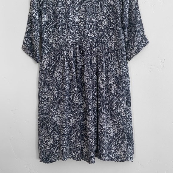 Garnet Hill Dress Gathered Drop Waist V-Neck Paisley Pockets Blue Women’s Size 2 - Picture 5 of 14